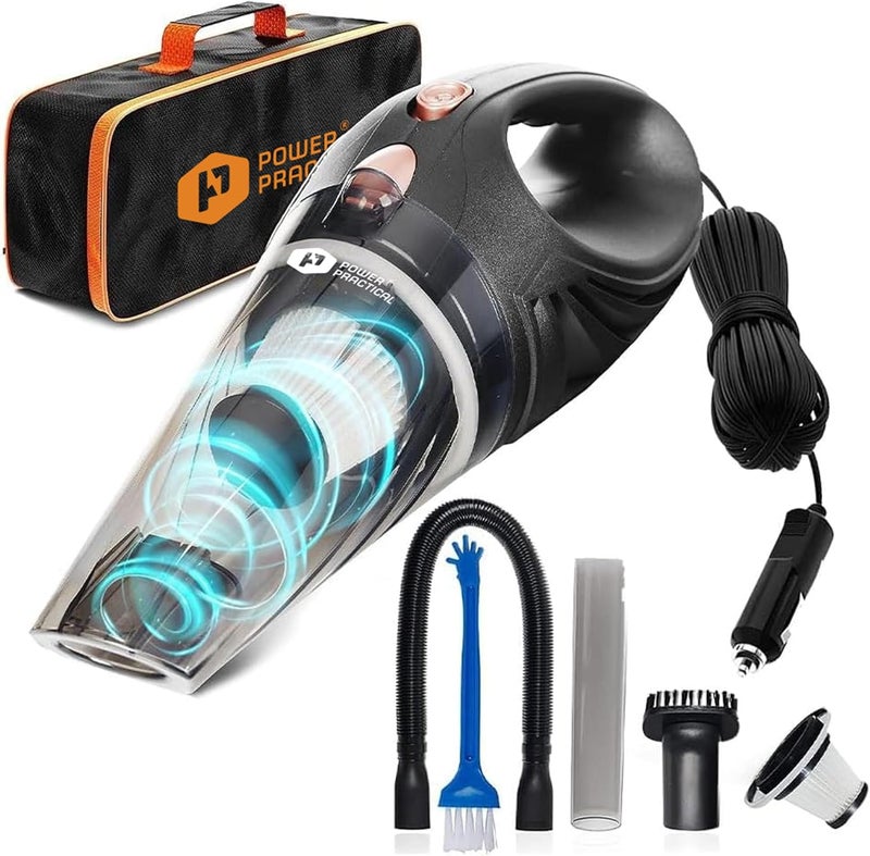 Power Practical THISWORX Car Vacuum Cleaner - Portable, High Power, Handheld Vacuums w/ 3 Attachments, 16 Ft Cord & Bag - 12v, Auto Accessories Kit for Interior Detailing - Black - Image 1